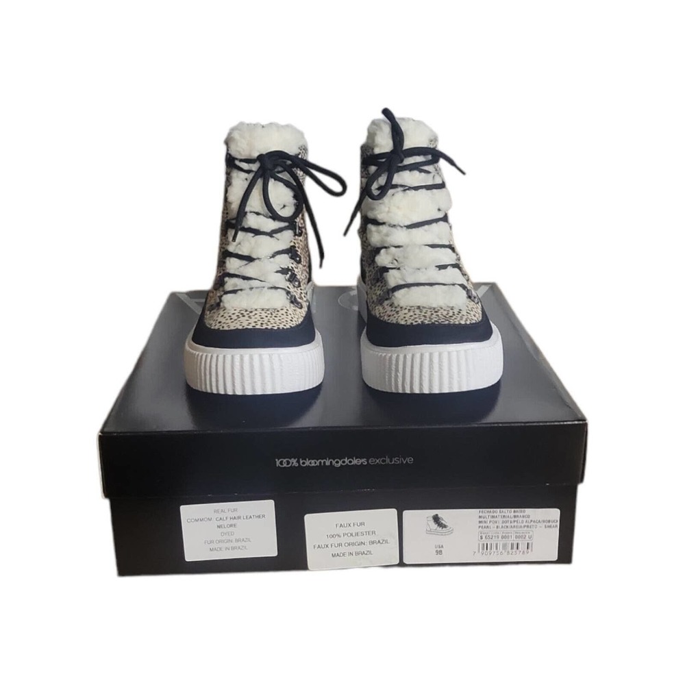 Aqua Womens Sneaker Shoe Multicolor Animal Print Calf Hair Sherpa Lace Up 9B New